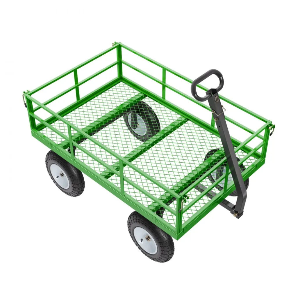VEVOR 1200 Lbs Steel Garden Cart, Heavy Duty Pullable Garden Wagon Yard Cart, 2 in 1 Outdoor Metal Utility Wagon Yard Trailer with 13" All Terrain Tires, Mesh Removable Sides and 180°Rotating Handle