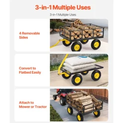 VEVOR 1200 Lbs Steel Garden Cart, Heavy Duty Pullable Garden Wagon Yard Cart, 2 in 1 Outdoor Metal Utility Wagon Yard Trailer with 13" All Terrain Tires, Mesh Removable Sides and 180°Rotating Handle