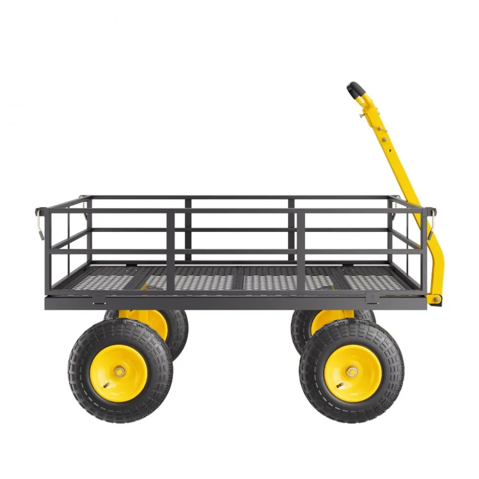 VEVOR 1200 Lbs Steel Garden Cart, Heavy Duty Pullable Garden Wagon Yard Cart, 2 in 1 Outdoor Metal Utility Wagon Yard Trailer with 13" All Terrain Tires, Mesh Removable Sides and 180°Rotating Handle