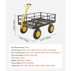 VEVOR 1200 Lbs Steel Garden Cart, Heavy Duty Pullable Garden Wagon Yard Cart, 2 in 1 Outdoor Metal Utility Wagon Yard Trailer with 13
