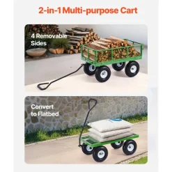 VEVOR 680 Lbs Steel Garden Cart on Wheels, Heavy Duty Garden Wagon Cart Pullable, Metal Outdoor Utility Yard Wagon Carts with 10