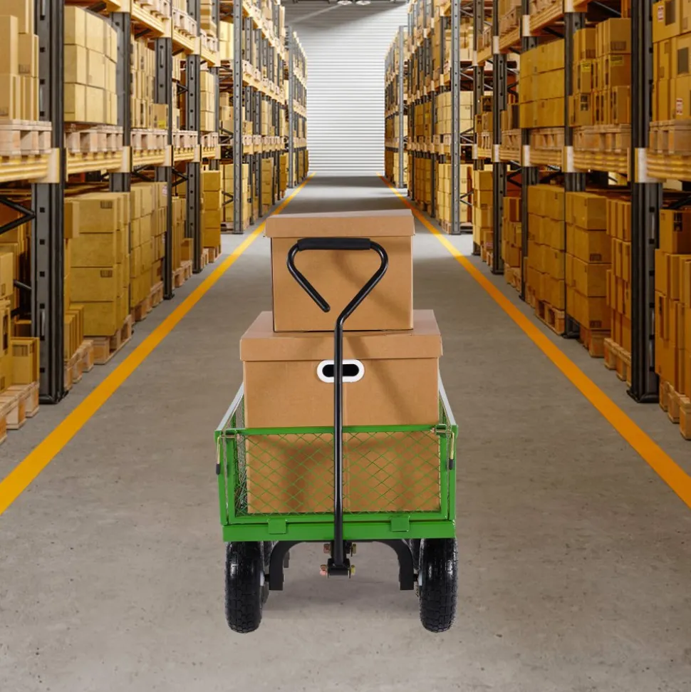 VEVOR 900 Lbs Steel Garden Cart on Wheels, Heavy Duty Pullable Garden Wagon Yard Cart, Outdoor Metal Utility Wagon with 10" Tires and Mesh Removable Sides(Convert to Flatbed), and 180°Rotating Handle