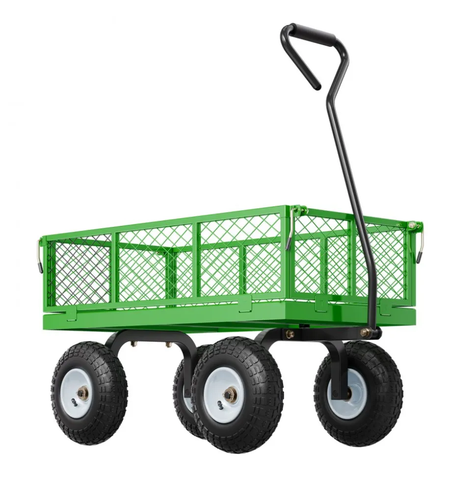VEVOR 900 Lbs Steel Garden Cart on Wheels, Heavy Duty Pullable Garden Wagon Yard Cart, Outdoor Metal Utility Wagon with 10" Tires and Mesh Removable Sides(Convert to Flatbed), and 180°Rotating Handle