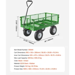 VEVOR 900 Lbs Steel Garden Cart on Wheels, Heavy Duty Pullable Garden Wagon Yard Cart, Outdoor Metal Utility Wagon with 10