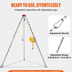 VEVOR 2600 lbs Winch Confined Space Tripod Kit, Confined Space Tripod 8' Legs and 98' Cable, Confined Space Rescue Tripod 33' Fall Protection with Blower, Gas detector, Harness.