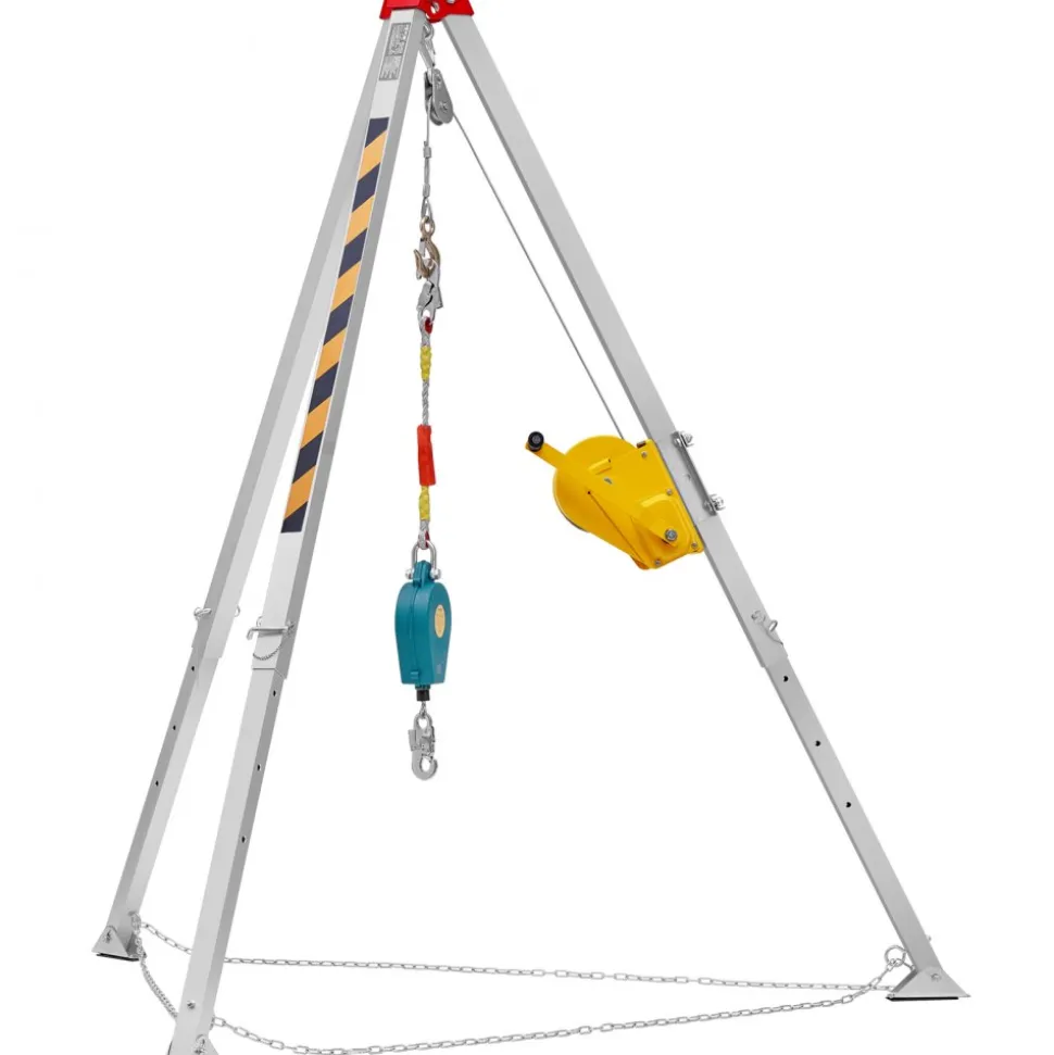 VEVOR 2600 lbs Winch Confined Space Tripod Kit, Confined Space Tripod 8' Legs and 98' Cable, Confined Space Rescue Tripod 33' Fall Protection with Blower, Gas detector, Harness.