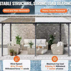 VEVOR Lean to Gazebo for Patio, 10' x 14' Hard Top Gazebo with Aluminum Frame, Wall Mounted & Freestanding Pergola, UV Resistant Polycarbonate Roof, Outdoor Patio Awnings for Deck, Garden and Backyard