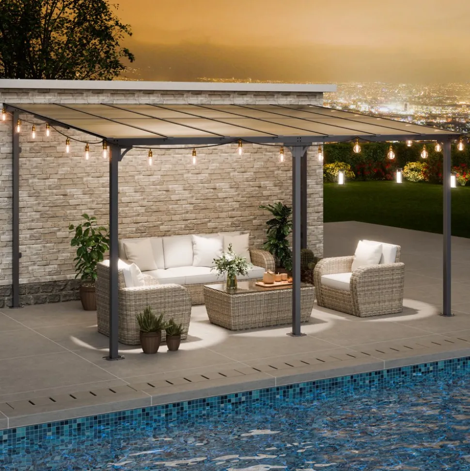 VEVOR Lean to Gazebo for Patio, 10' x 14' Hard Top Gazebo with Aluminum Frame, Wall Mounted & Freestanding Pergola, UV Resistant Polycarbonate Roof, Outdoor Patio Awnings for Deck, Garden and Backyard