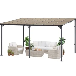 VEVOR Lean to Gazebo for Patio, 10' x 14' Hard Top Gazebo with Aluminum Frame, Wall Mounted & Freestanding Pergola, UV Resistant Polycarbonate Roof, Outdoor Patio Awnings for Deck, Garden and Backyard