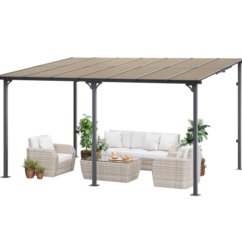 VEVOR Lean to Gazebo for Patio, 10' x 14' Hard Top Gazebo with Aluminum Frame, Wall Mounted & Freestanding Pergola, UV Resistant Polycarbonate Roof, Outdoor Patio Awnings for Deck, Garden and Backyard