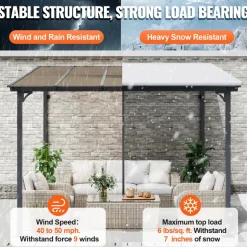 VEVOR Lean to Gazebo for Patio, 10' x 10' Hard Top Gazebo with Medal Frame, Wall Mounted & Freestanding Pergola, UV Resistant Polycarbonate Roof, Outdoor Patio Awnings for Deck, Garden and Backyard