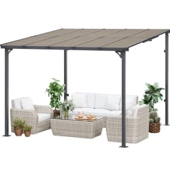 VEVOR Lean to Gazebo for Patio, 10' x 10' Hard Top Gazebo with Medal Frame, Wall Mounted & Freestanding Pergola, UV Resistant Polycarbonate Roof, Outdoor Patio Awnings for Deck, Garden and Backyard