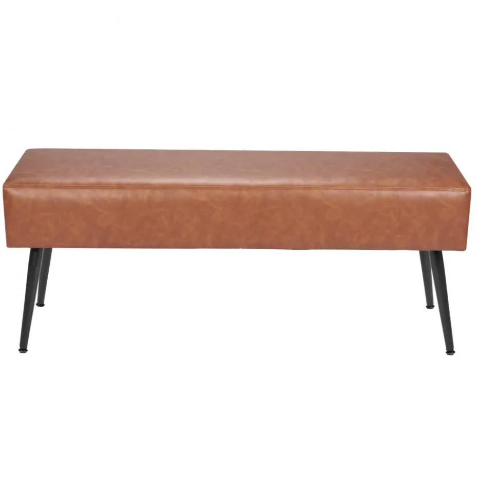 VEVOR Leather Bedroom Bench, PU Leather Bench with Metal Legs and with Stitching for Entryway, Upholstered Shoe Bench Seat, Modern End of the Bed Benches for Living Room, Dining Room, Hallway, Brown