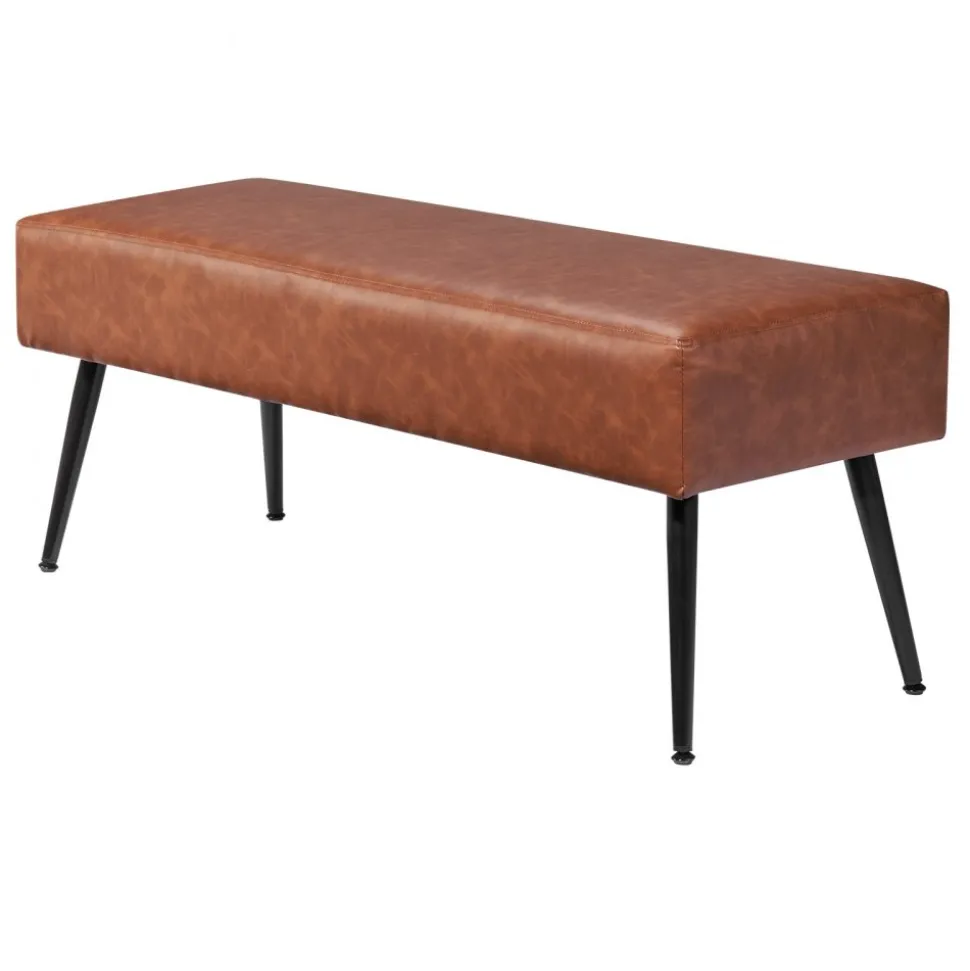 VEVOR Leather Bedroom Bench, PU Leather Bench with Metal Legs and with Stitching for Entryway, Upholstered Shoe Bench Seat, Modern End of the Bed Benches for Living Room, Dining Room, Hallway, Brown