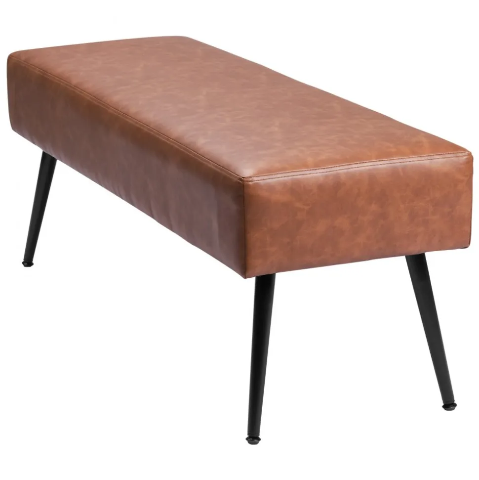 VEVOR Leather Bedroom Bench, PU Leather Bench with Metal Legs and with Stitching for Entryway, Upholstered Shoe Bench Seat, Modern End of the Bed Benches for Living Room, Dining Room, Hallway, Brown