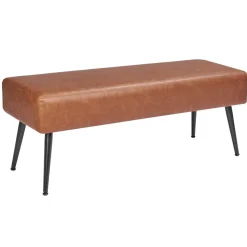 VEVOR Leather Bedroom Bench, PU Leather Bench with Metal Legs and with Stitching for Entryway, Upholstered Shoe Bench Seat, Modern End of the Bed Benches for Living Room, Dining Room, Hallway, Brown