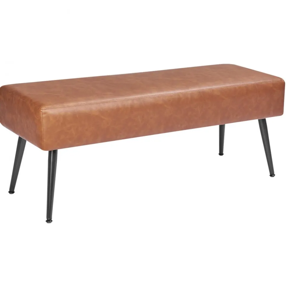 VEVOR Leather Bedroom Bench, PU Leather Bench with Metal Legs and with Stitching for Entryway, Upholstered Shoe Bench Seat, Modern End of the Bed Benches for Living Room, Dining Room, Hallway, Brown