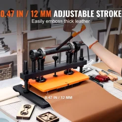 VEVOR Leather Cutting Machine, 14.2 x 10.2 in Embossing Plate Manual Die Cutter, 0.47 in Pressure Stroke Dual Guide Shafts Die Cut Machine, Leather Embossing Machine for Various of Materials