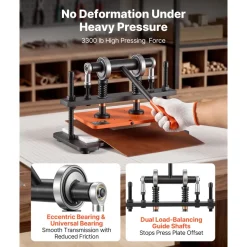 VEVOR Leather Cutting Machine 10.24 x 5.91 in Embossing Plate Die Cutter, Hand Press Leather Embossing & Die Cutting, 3300 lbs Pressure, 0.47 in Stroke, Dual Guide Shafts, for Fabric, Paper, Silicone