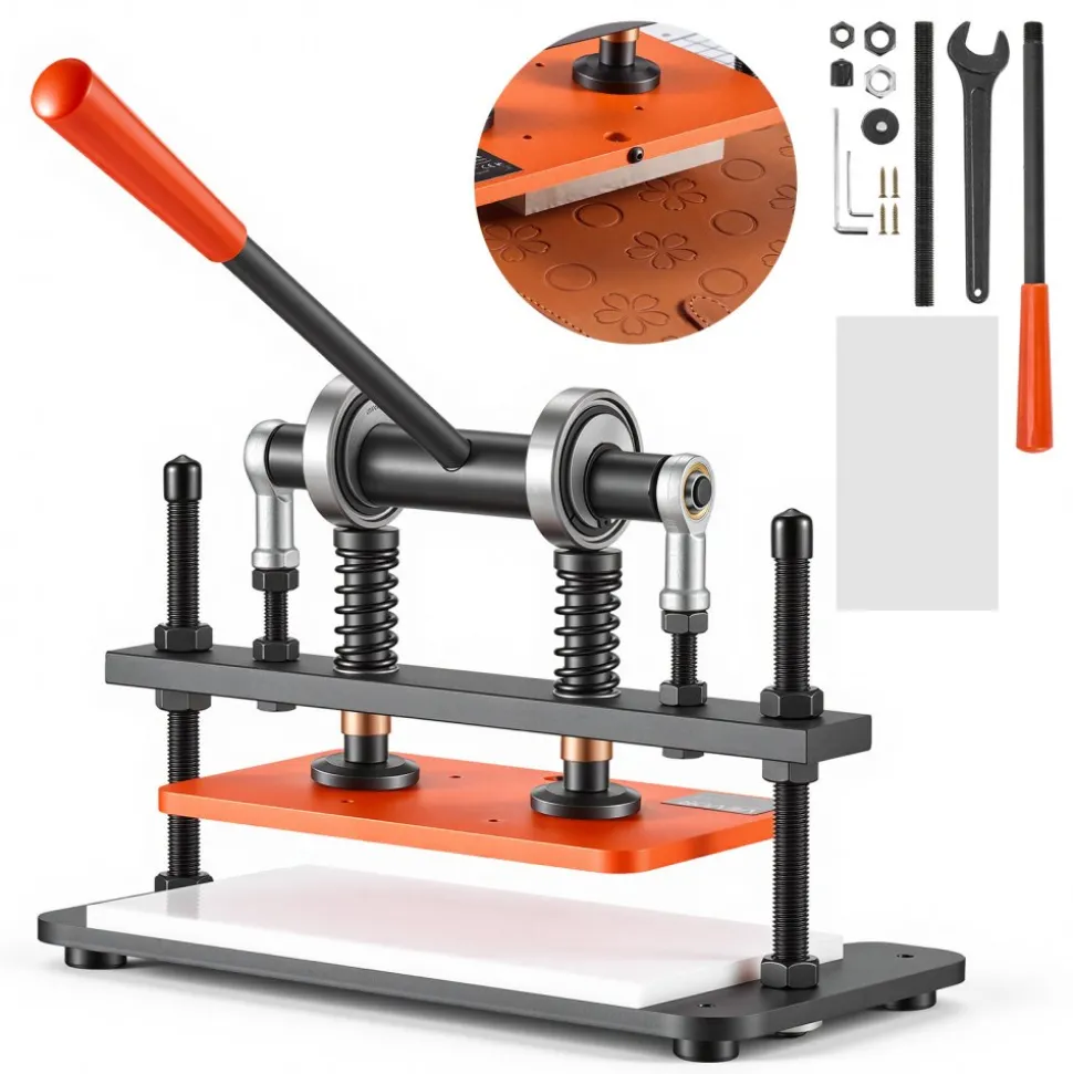 VEVOR Leather Cutting Machine 10.24 x 5.91 in Embossing Plate Die Cutter, Hand Press Leather Embossing & Die Cutting, 3300 lbs Pressure, 0.47 in Stroke, Dual Guide Shafts, for Fabric, Paper, Silicone