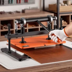 VEVOR Leather Cutting Machine 14.17 x 10.24 in Embossing Plate Die Cutter, Hand Press Leather Embossing & Die Cutting, 3300 lbs Pressure, 0.47 in Stroke, Dual Guide Shafts, for Fabric, Paper, Silicone