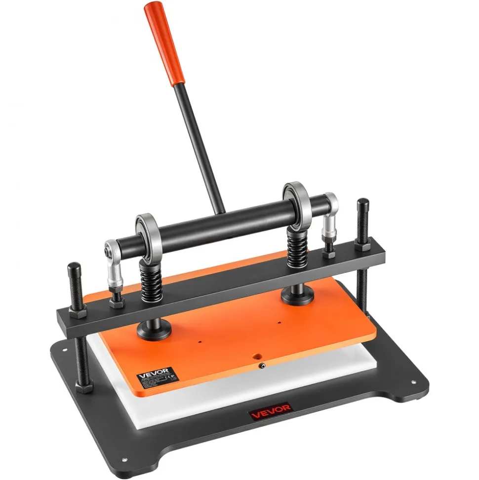 VEVOR Leather Cutting Machine 14.17 x 10.24 in Embossing Plate Die Cutter, Hand Press Leather Embossing & Die Cutting, 3300 lbs Pressure, 0.47 in Stroke, Dual Guide Shafts, for Fabric, Paper, Silicone