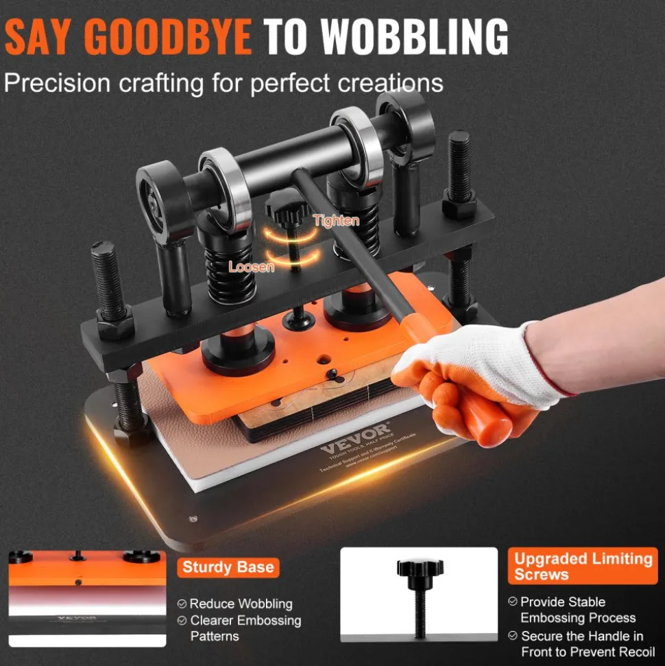 VEVOR Leather Cutting Machine, 10.2 x 4.7 in Embossing Plate Manual Die Cutter, 0.47 in Pressure Stroke Dual Guide Shafts Die Cut Machine, Leather Embossing Machine for Various of Materials