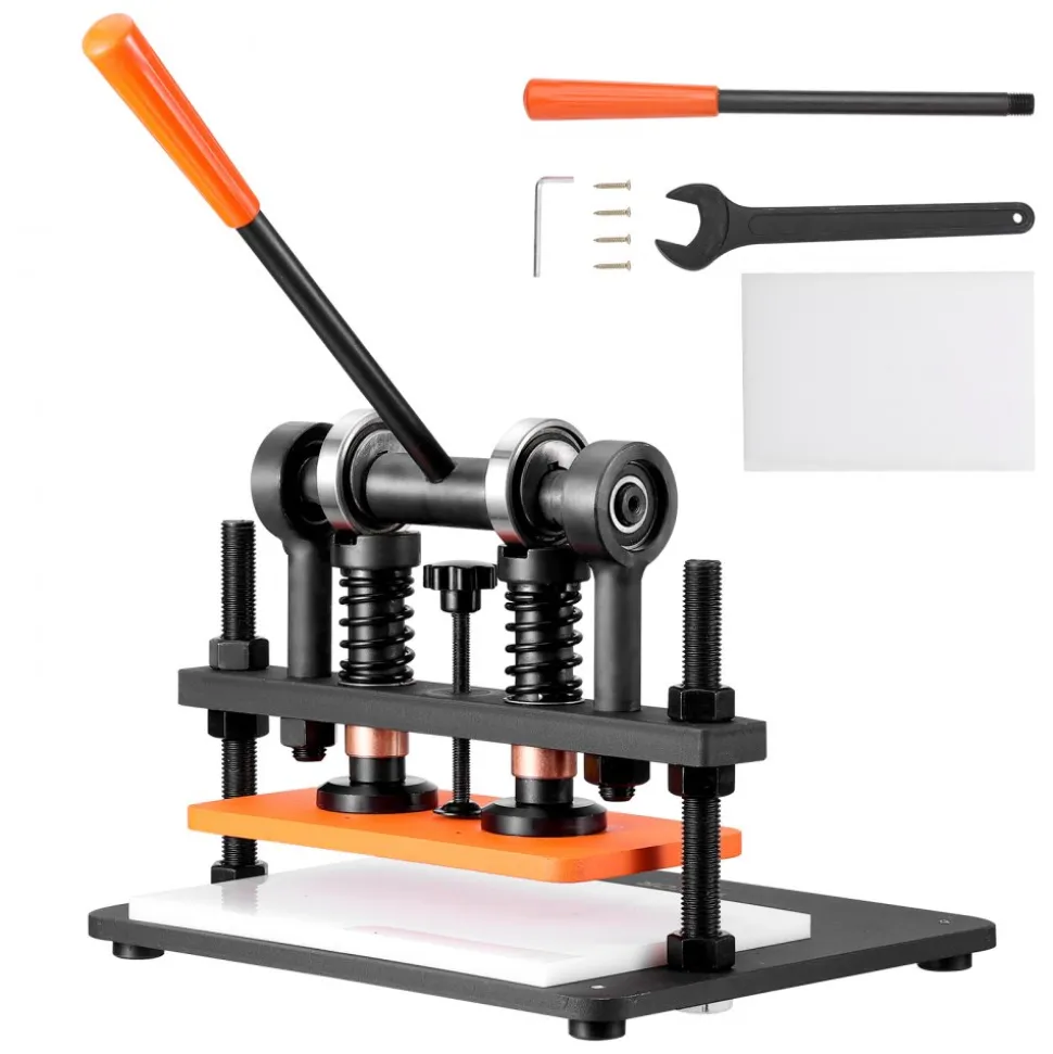 VEVOR Leather Cutting Machine, 11 x 5.5 in Embossing Plate Manual Die Cutter, 0.47 in Pressure Stroke Dual Guide Shafts Die Cut Machine, Leather Embossing Machine for Various of Materials