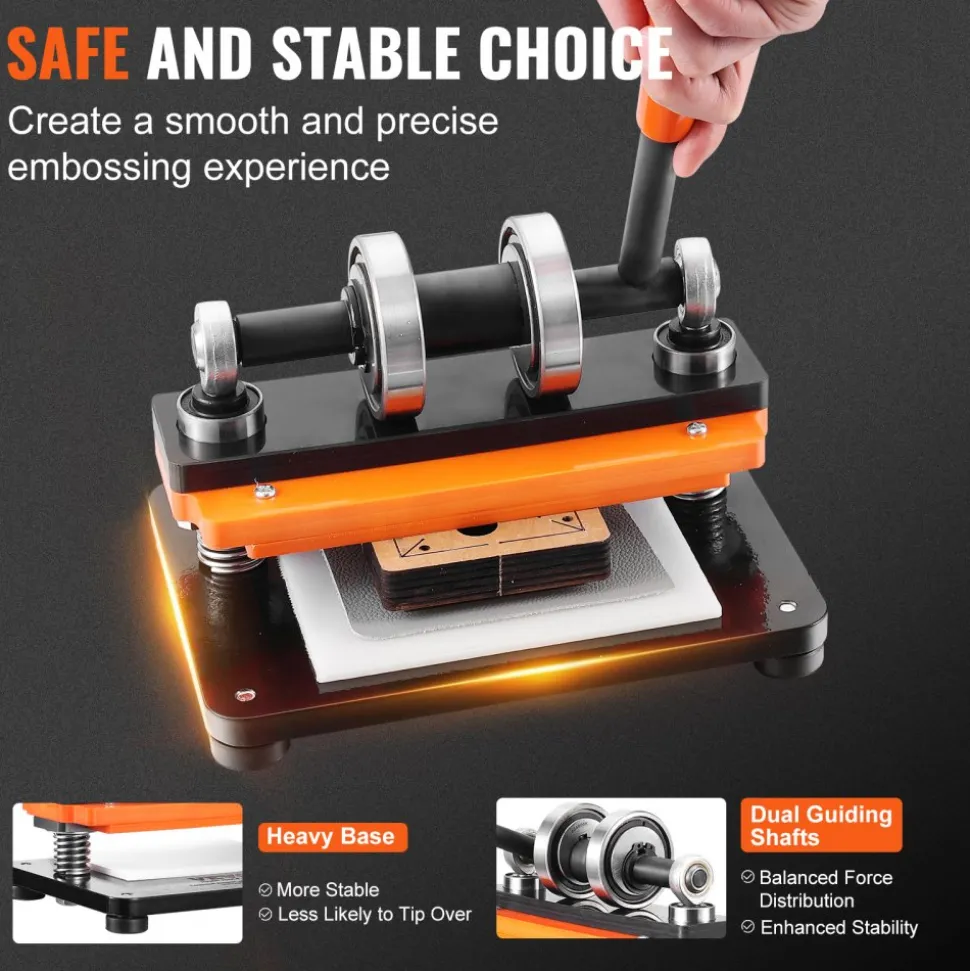VEVOR Leather Cutting Machine, 7.1 x 3.9 in Embossing Plate Manual Die Cutter, 0.47 in Pressure Stroke Dual Guide Shafts Die Cut Machine, Leather Embossing Machine for Various of Materials