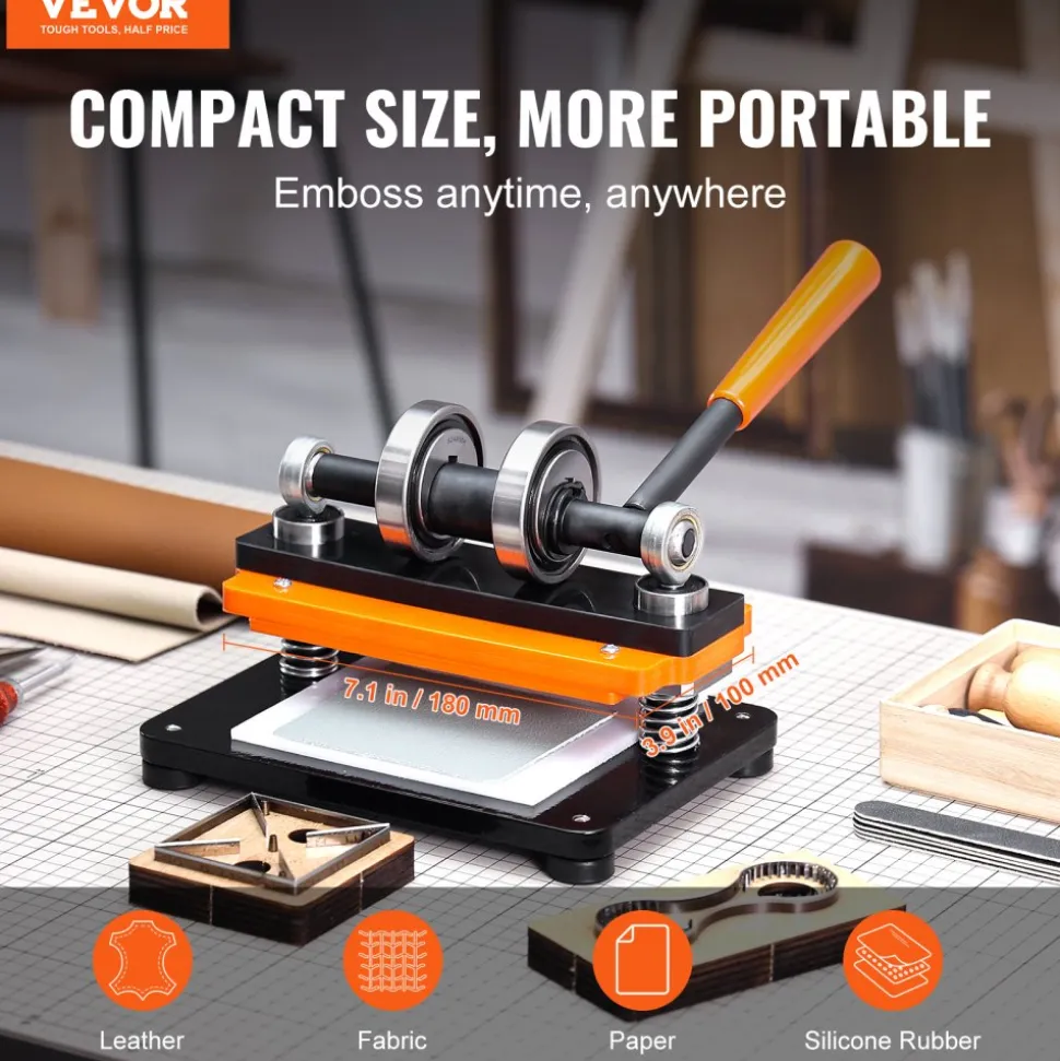 VEVOR Leather Cutting Machine, 7.1 x 3.9 in Embossing Plate Manual Die Cutter, 0.47 in Pressure Stroke Dual Guide Shafts Die Cut Machine, Leather Embossing Machine for Various of Materials