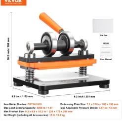 VEVOR Leather Cutting Machine, 7.1 x 3.9 in Embossing Plate Manual Die Cutter, 0.47 in Pressure Stroke Dual Guide Shafts Die Cut Machine, Leather Embossing Machine for Various of Materials