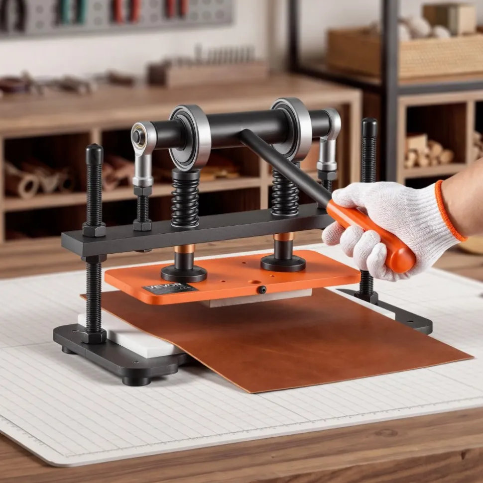 VEVOR Leather Cutting Machine 10.24 x 4.72 in Embossing Plate Die Cutter, Hand Press Leather Embossing & Die Cutting, 3300 lbs Pressure, 0.47 in Stroke, Dual Guide Shafts, for Fabric, Paper, Silicone