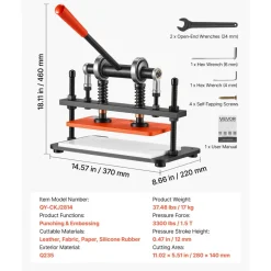 VEVOR Leather Cutting Machine 11.02 x 5.51 in Embossing Plate Die Cutter, Hand Press Leather Embossing & Die Cutting, 3300 lbs Pressure, 0.47 in Stroke, Dual Guide Shafts, for Fabric, Paper, Silicone