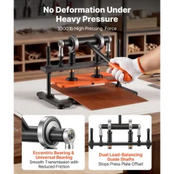 VEVOR Leather Cutting Machine 11.02 x 5.51 in Embossing Plate Die Cutter, Hand Press Leather Embossing & Die Cutting, 3300 lbs Pressure, 0.47 in Stroke, Dual Guide Shafts, for Fabric, Paper, Silicone