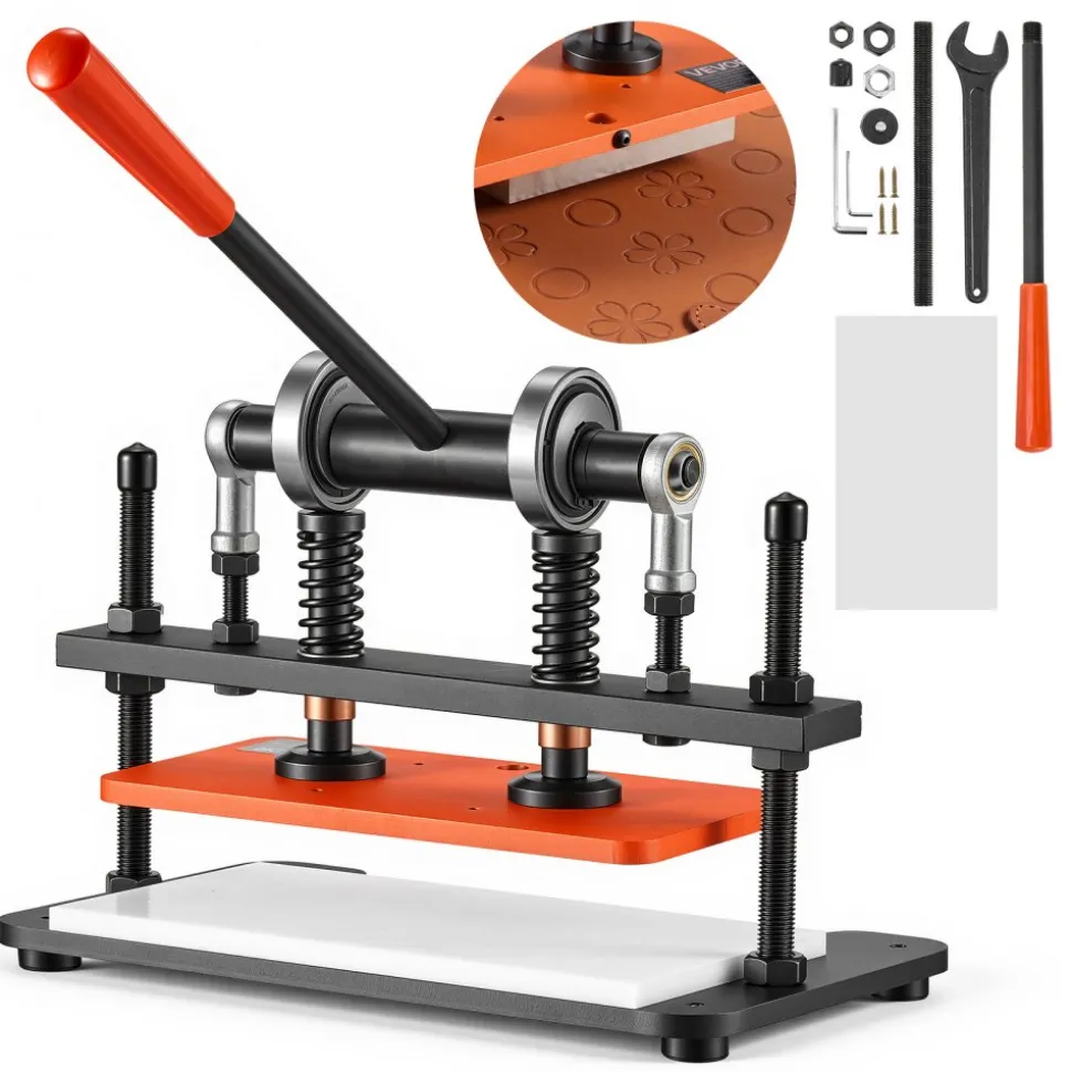 VEVOR Leather Cutting Machine 11.02 x 5.51 in Embossing Plate Die Cutter, Hand Press Leather Embossing & Die Cutting, 3300 lbs Pressure, 0.47 in Stroke, Dual Guide Shafts, for Fabric, Paper, Silicone