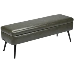 VEVOR Leather Storage Ottoman Bench, PU Leather Bench with Storage and Metal Legs, Modern Shoe Benches Seat for Entryway, Upholstered End of Bed Benches for Living Room, Dining Room, Hallway, Green
