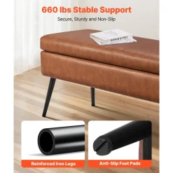 VEVOR Leather Storage Ottoman Bench, PU Leather Bench with Storage and Metal Legs, Modern Shoe Benches Seat for Entryway, Upholstered End of Bed Benches for Living Room, Dining Room, Hallway, Black