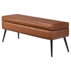 VEVOR Leather Storage Ottoman Bench, PU Leather Bench with Storage and Metal Legs, Modern Shoe Benches Seat for Entryway, Upholstered End of Bed Benches for Living Room, Dining Room, Hallway, Black
