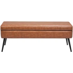 VEVOR Leather Storage Ottoman Bench, PU Leather Bench with Storage and Metal Legs, Upholstered Shoe Benches Seat for Entryway, Modern End of Bed Benches for Living Room, Dining Room, Hallway, Brown