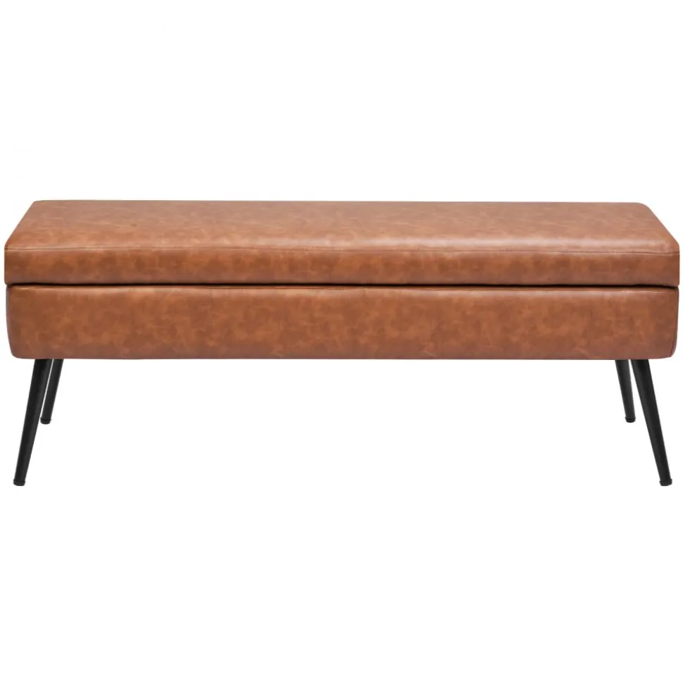 VEVOR Leather Storage Ottoman Bench, PU Leather Bench with Storage and Metal Legs, Upholstered Shoe Benches Seat for Entryway, Modern End of Bed Benches for Living Room, Dining Room, Hallway, Brown
