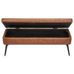 VEVOR Leather Storage Ottoman Bench, PU Leather Bench with Storage and Metal Legs, Upholstered Shoe Benches Seat for Entryway, Modern End of Bed Benches for Living Room, Dining Room, Hallway, Brown