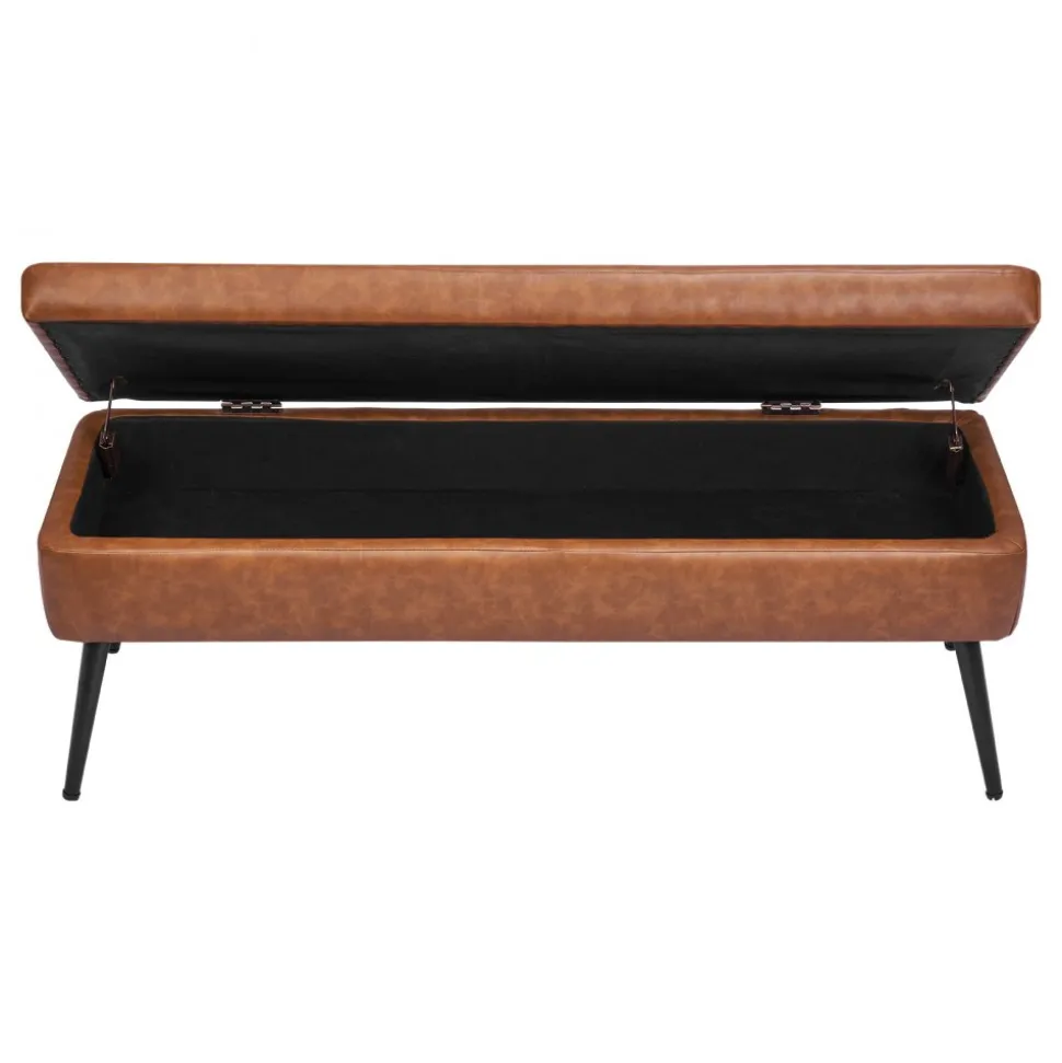 VEVOR Leather Storage Ottoman Bench, PU Leather Bench with Storage and Metal Legs, Upholstered Shoe Benches Seat for Entryway, Modern End of Bed Benches for Living Room, Dining Room, Hallway, Brown