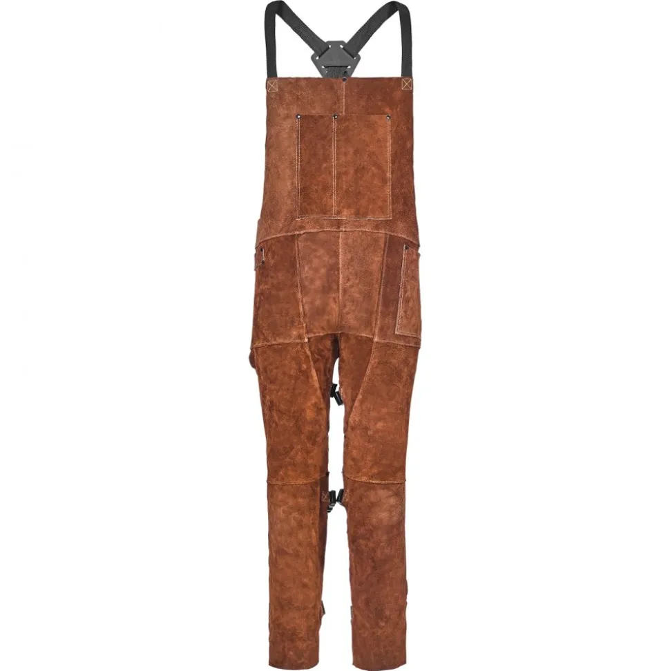 VEVOR Leather Welding Apron Split Leg, Heavy Duty Cowhide Flame Resistant Welding Pants for Men Women, Heat-Resistant Safety Apron with 3 Pockets for Woodworking, Gardening, Blacksmithing, L-Size