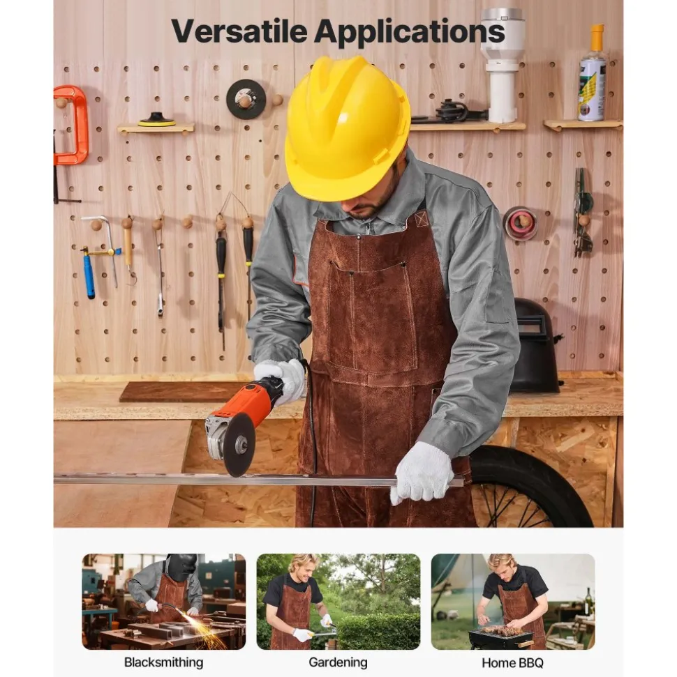 VEVOR Leather Welding Apron Split Leg, Heavy Duty Cowhide Flame Resistant Welding Pants for Men Women, Heat-Resistant Safety Apron with 3 Pockets for Woodworking, Gardening, Blacksmithing, M-Size