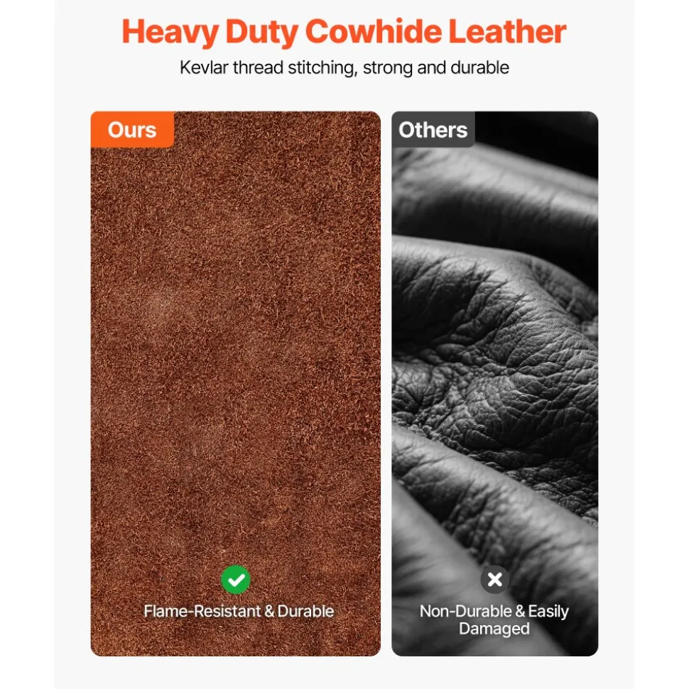 VEVOR Leather Welding Cape Sleeve, Heavy Duty Flame Resistant Cowhide Safety Cape Sleeves for Men Women, Heat-Resistant for Welding, Blacksmithing, Woodworking, Gardening, L-Size