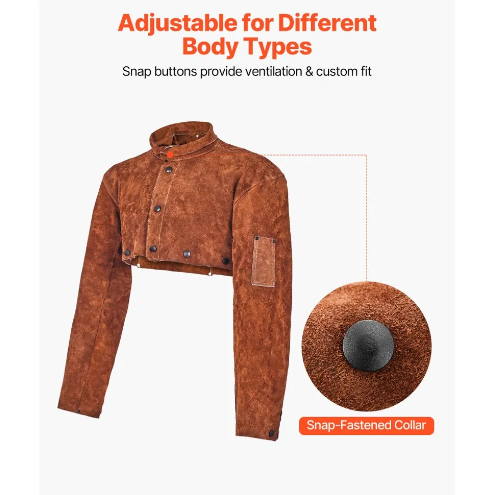 VEVOR Leather Welding Cape Sleeve, Heavy Duty Flame Resistant Cowhide Safety Cape Sleeves for Men Women, Heat-Resistant for Welding, Blacksmithing, Woodworking, Gardening, L-Size