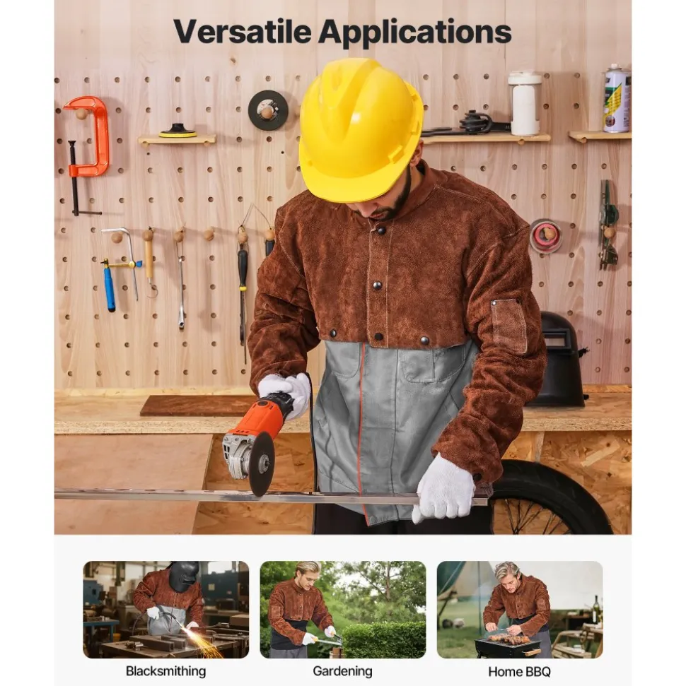 VEVOR Leather Welding Cape Sleeve, Heavy Duty Flame Resistant Cowhide Safety Cape Sleeves for Men Women, Heat-Resistant for Welding, Blacksmithing, Woodworking, Gardening, L-Size