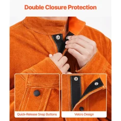 VEVOR Leather Welding Jacket, Heavy Duty Cowhide Flame Resistant Welding Coat, Waterproof Heat-Resistant Safety Jacket with 4 Pockets & Adjustable Cuffs for Welders Steelworks - XXL Size