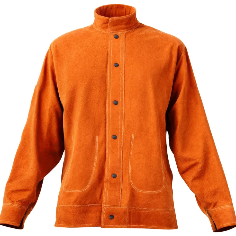 VEVOR Leather Welding Jacket, Heavy Duty Cowhide Flame Resistant Welding Coat, Waterproof Heat-Resistant Safety Jacket with 4 Pockets & Adjustable Cuffs for Welders Steelworks - XXL Size