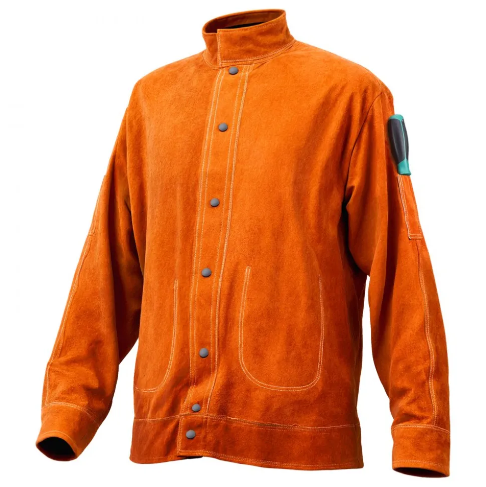 VEVOR Leather Welding Jacket, Heavy Duty Cowhide Flame Resistant Welding Coat, Waterproof Heat-Resistant Safety Jacket with 4 Pockets & Adjustable Cuffs for Welders Steelworks - XXL Size